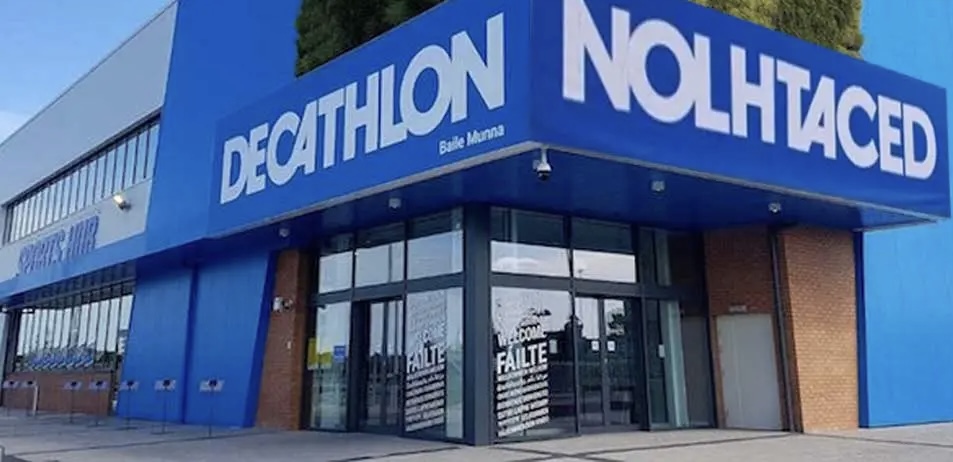 Decathlon reverses its name to 'NOLHTACED' in 3 Belgian cities