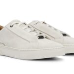 BOSS SUEDE LOW-TOP TRAINERS WITH BRANDED LACE LOOP