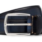 ITALIAN-LEATHER BELT WITH SILVER-TONE PIN BUCKLE